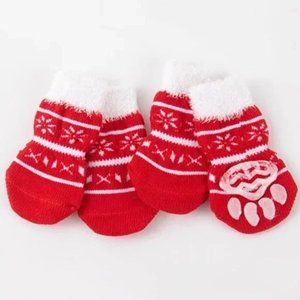 New Red White Pet Paw Cat Dog Socks / Shoes Non-slip Snow Size SMALL